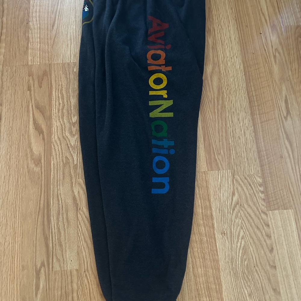 Aviator Nation Charcol Grey Sweatpants with Multicolor Logo - Large